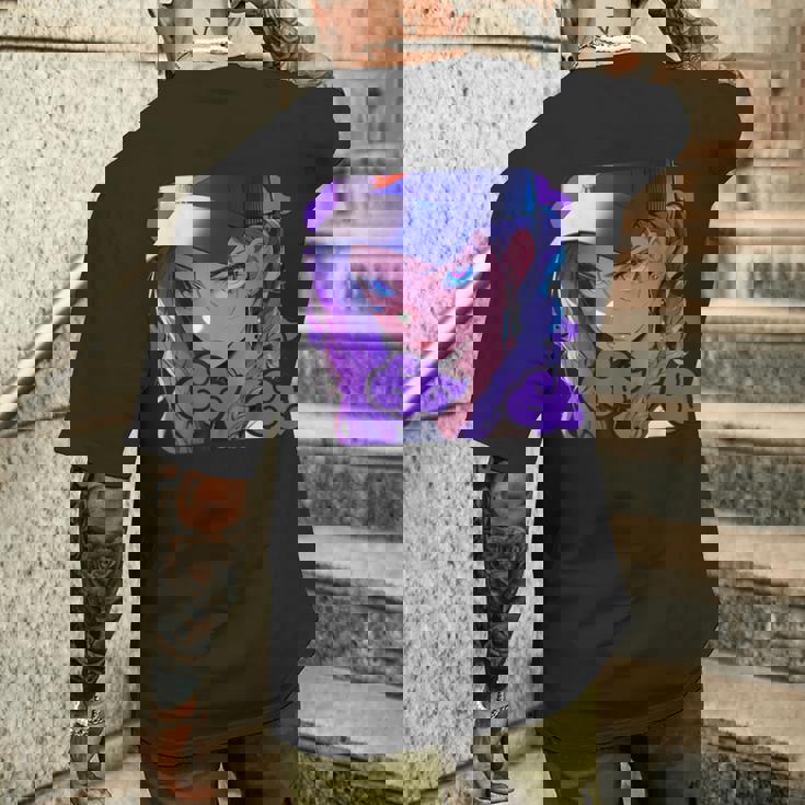 アニバエオタク美少女アニメ少女 紫髪ミステリアス メンズTシャツ バックプリント 彼への贈り物