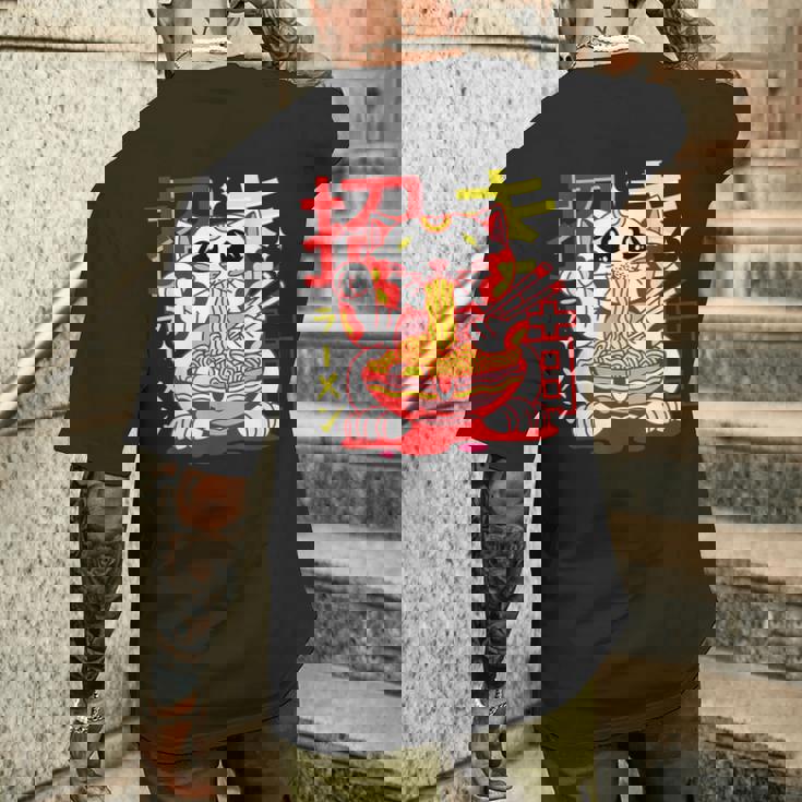 アニメ ラーメン 猫 レトロ 和麺 美的 カワイイ メンズTシャツ バックプリント 彼への贈り物