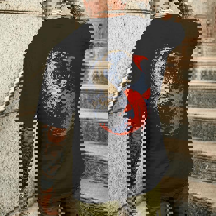 アニメ 日本の鯉 魚 陰陽 アート メンズTシャツ バックプリント 彼への贈り物