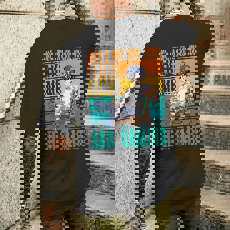 アニメラーメンとゲームが大好きな少年 カワイイゲーマー メンズTシャツ バックプリント 彼への贈り物