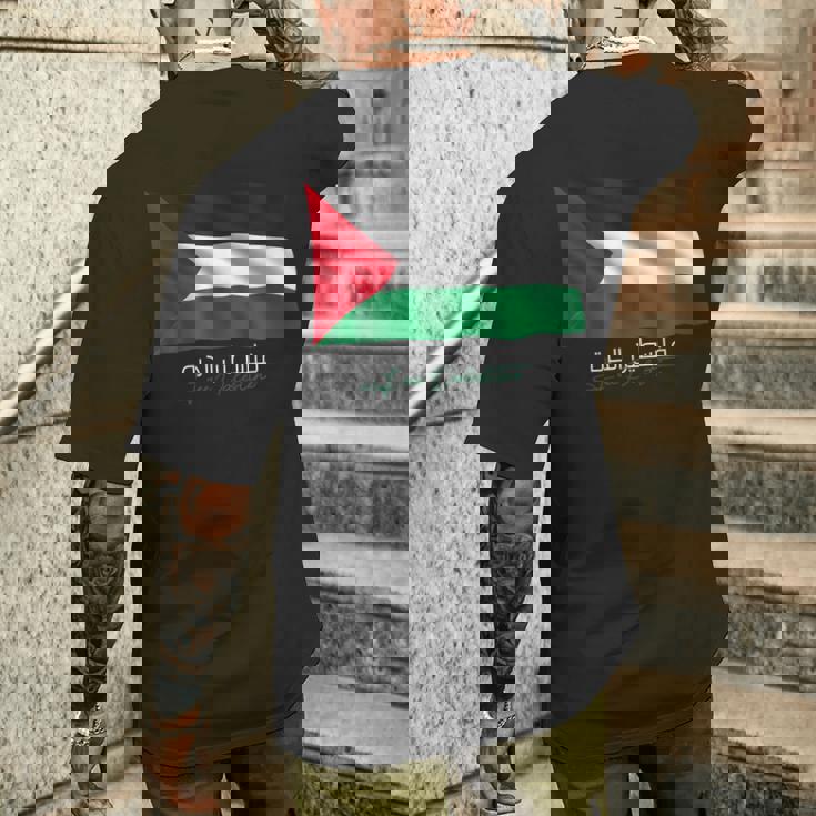 アラビア書道のパレスチナ語 メンズTシャツ バックプリント 彼への贈り物