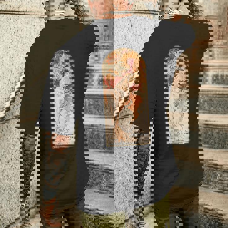 アルフォンス・マリア・ミュシャの季節 夏 メンズTシャツ バックプリント 彼への贈り物