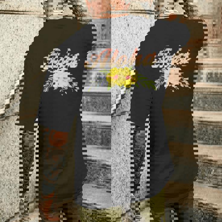 アロハイエロー ハイビスカス メンズTシャツ バックプリント 彼への贈り物