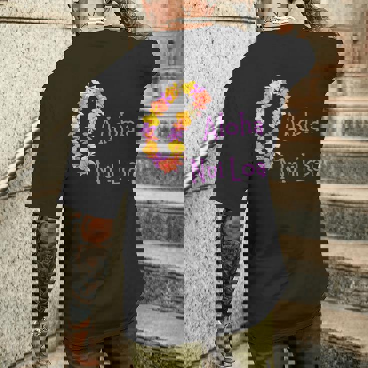 アロハヌイロアハワイアンとても愛し合うフラワーレイ メンズTシャツ バックプリント 彼への贈り物