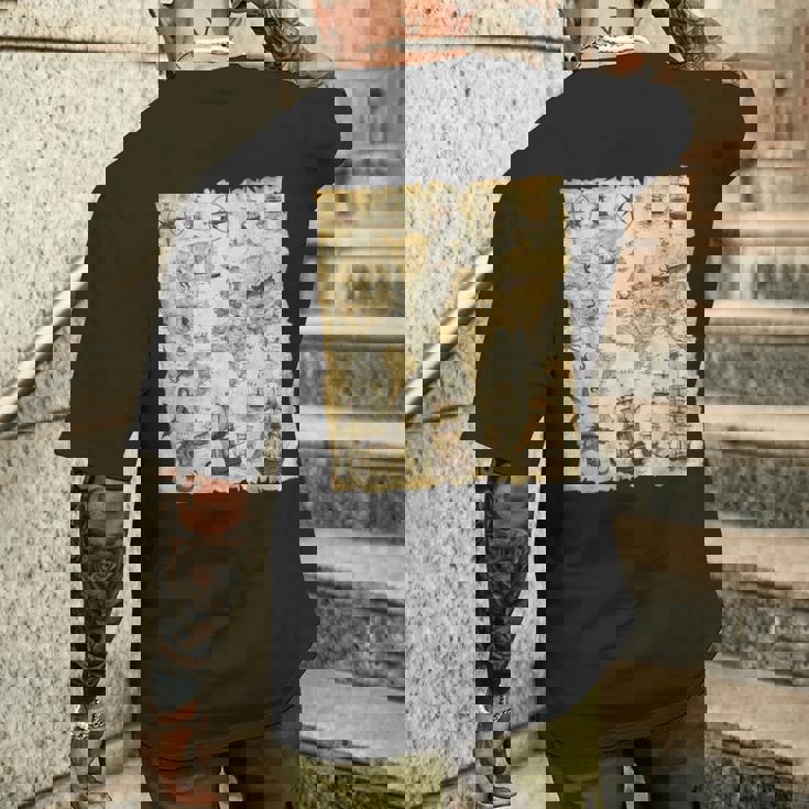 アンティーク地図 海の生き物 海賊 メンズTシャツ バックプリント 彼への贈り物