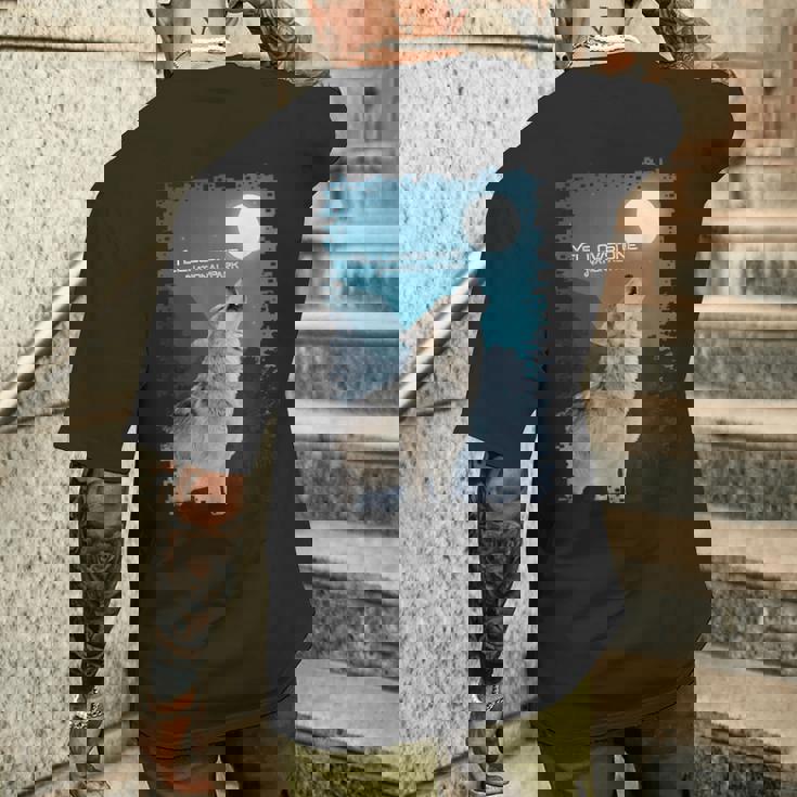 イエローストーン国立公園 オオカミのお土産 記念品 ギフト メンズTシャツ バックプリント 彼への贈り物