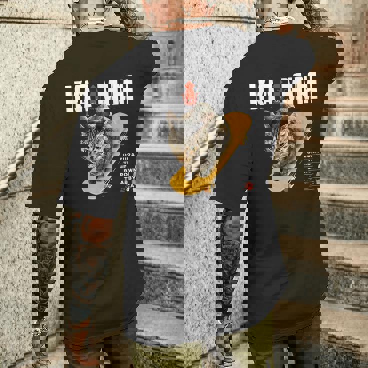 イカ耳ねこ、うずら 猫 キジトラ猫 イカミミ Cat メンズTシャツ バックプリント 彼への贈り物