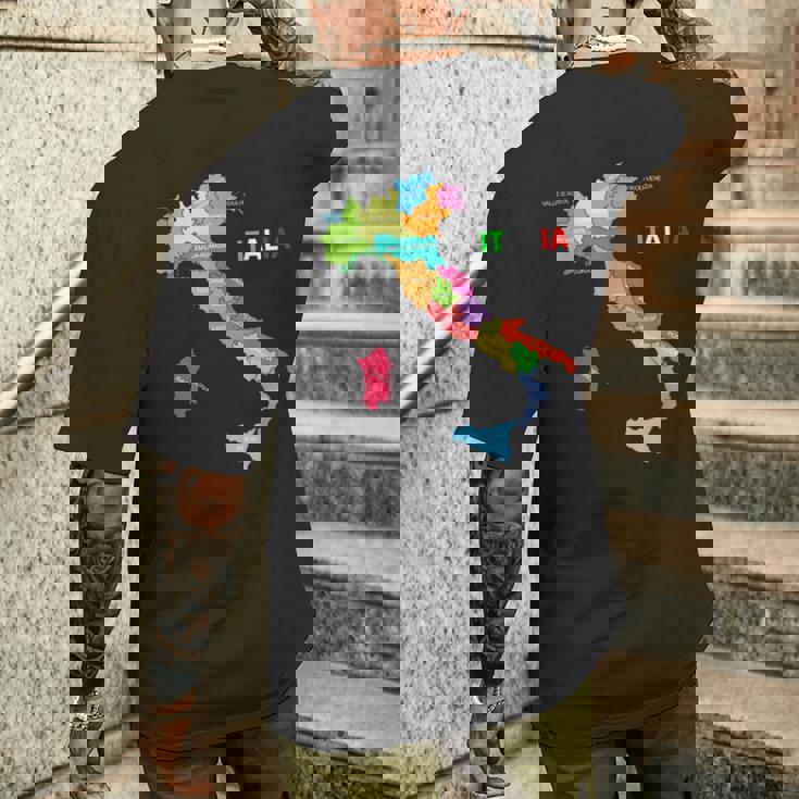 イタリア地図ブーツ 国旗 イタリア メンズTシャツ バックプリント 彼への贈り物