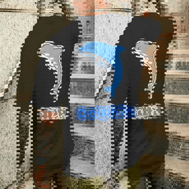 イルカ Dolphin ドルフィン【どうぶつフレンズ】水族館 海の生き物 ゆるくて かわいい 動物 イラスト メンズTシャツ バックプリント 彼への贈り物