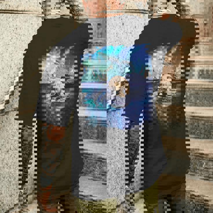 イルカと北のシロクマ、ライトとイルカ メンズTシャツ バックプリント 彼への贈り物