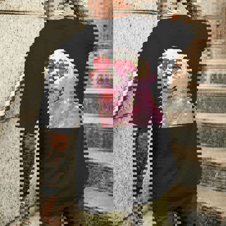 イングリッシュクリーム ゴールデンレトリバー ママギフト ハート メガネ ラブ メンズTシャツ バックプリント 彼への贈り物