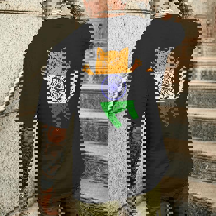 インド国旗 インド猫 メンズTシャツ バックプリント 彼への贈り物