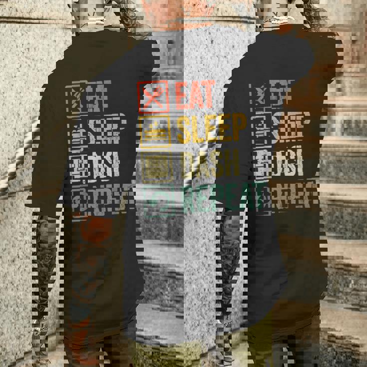 イートスリープダッシュリピートビデオゲームジオメトリビデオゲーマー メンズTシャツ バックプリント 彼への贈り物