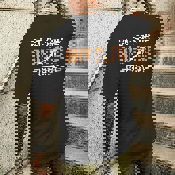 イート・スリープ・インベストはpltrを購入してください。パランティア投資 メンズTシャツ バックプリント 彼への贈り物