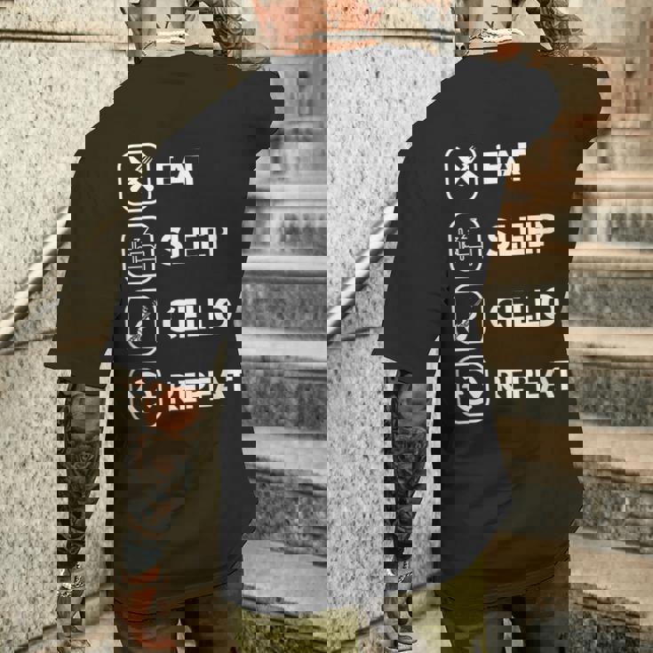 イート・スリープ・チェロ・リピート メンズTシャツ バックプリント 彼への贈り物