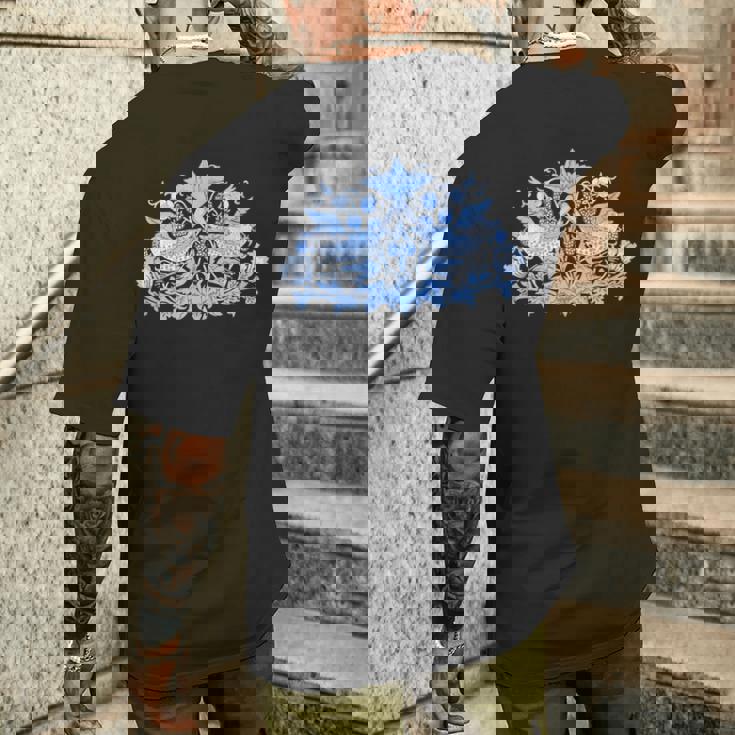 ウィリアム・モリス ストロベリー泥棒 鳥 ブルー メンズTシャツ バックプリント 彼への贈り物