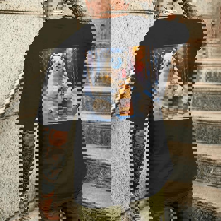 ウイスキーが飲みたいと目で訴える白熊 半袖 男女兼用 メンズTシャツ バックプリント 彼への贈り物