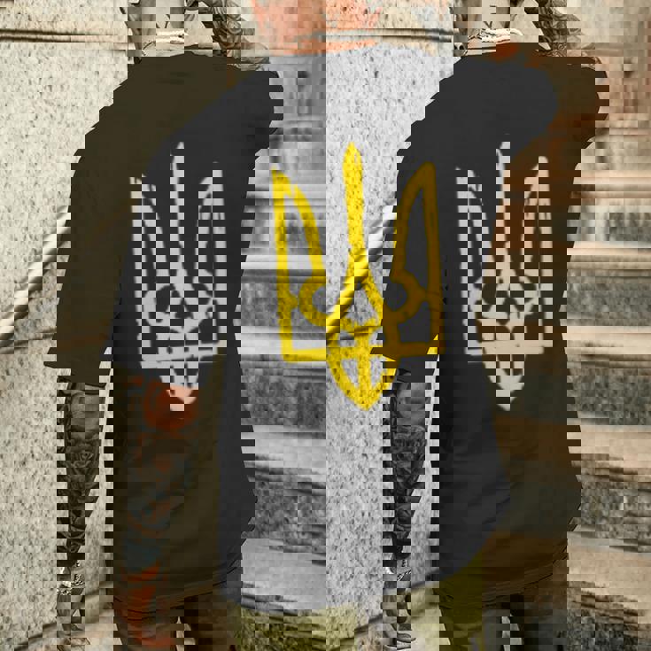 ウクライナの国章、ウクライナのトリズブ、ウクライナのトライデント メンズTシャツ バックプリント 彼への贈り物