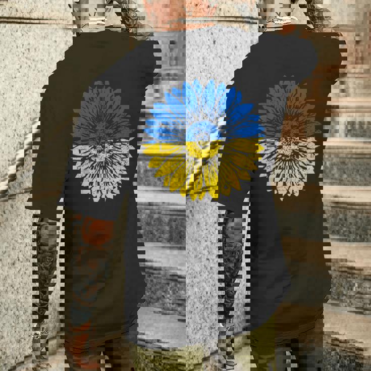ウクライナの平和ひまわり苦しめられた青と黄色 メンズTシャツ バックプリント 彼への贈り物