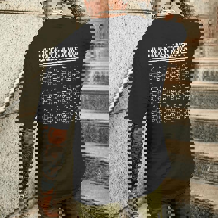 ウクレレコード 面白いプレーヤー 音楽好き ミュージシャン グラフィック メンズTシャツ バックプリント 彼への贈り物