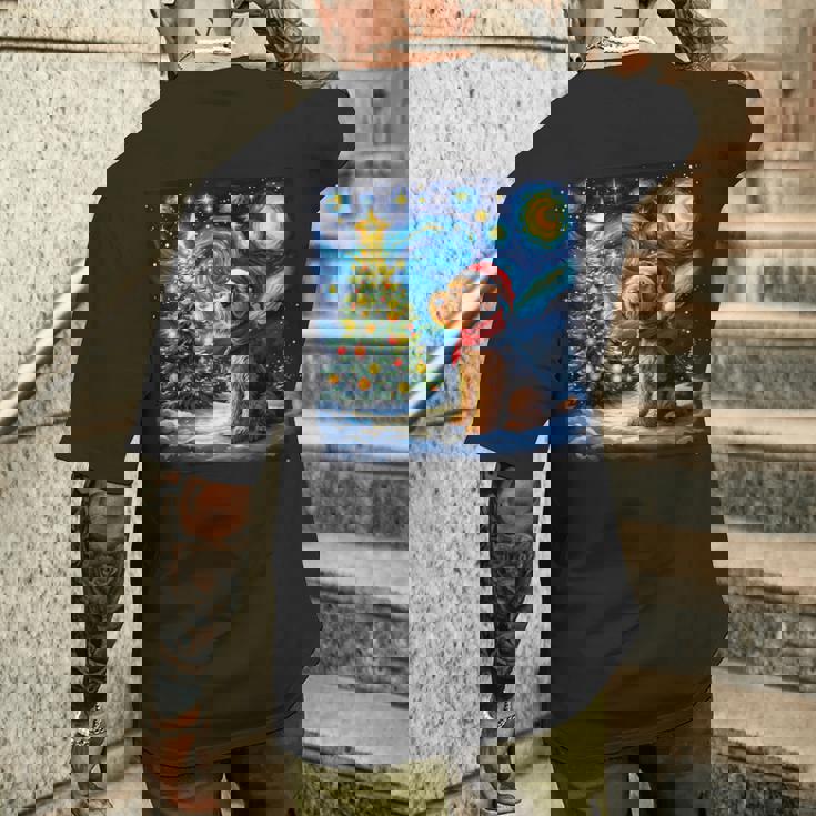 エアデール・テリア 星降る夜 クリスマス ゴッホ 犬の休日 メンズTシャツ バックプリント 彼への贈り物