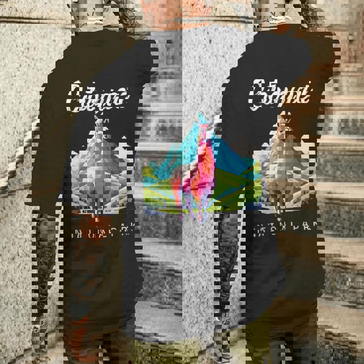 エクアドル コトパクシ国立公園 レトロ ラマ お土産 ハイキング メンズTシャツ バックプリント 彼への贈り物