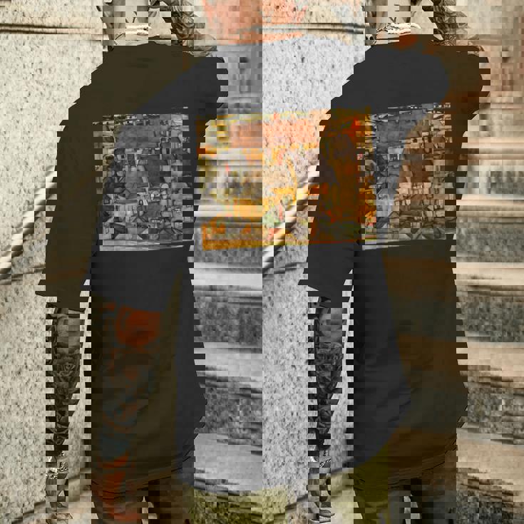 エゴン・シーレ作 イエロー・シティ 1914 メンズTシャツ バックプリント 彼への贈り物