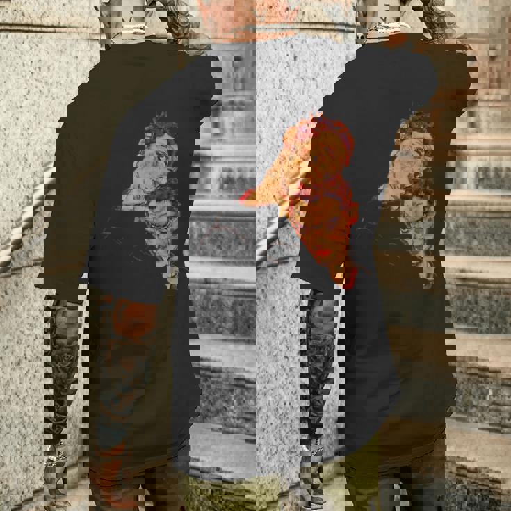 エゴン・シーレ作「ダブル・セルフ・ポートレート」1915 メンズTシャツ バックプリント 彼への贈り物