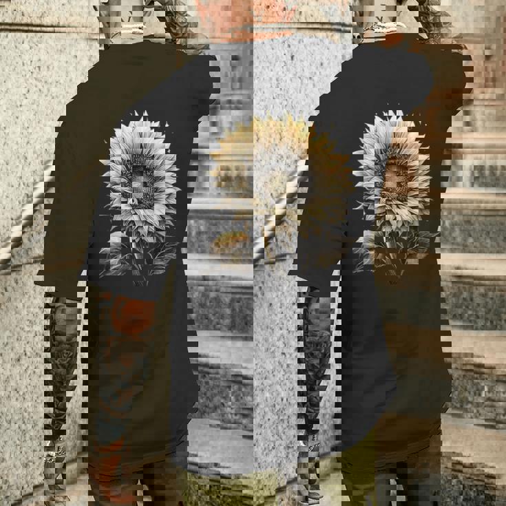 エレガントなビンテージひまわり植物芸術 メンズTシャツ バックプリント 彼への贈り物