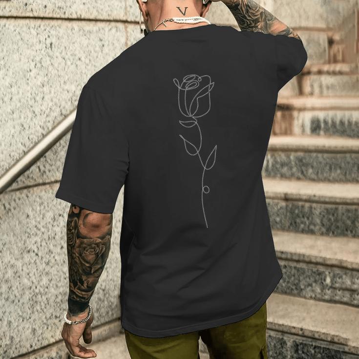 エレガントなフラワーラインアート ミニマルなフローラルアートワーク ローズ メンズTシャツ バックプリント 彼への贈り物