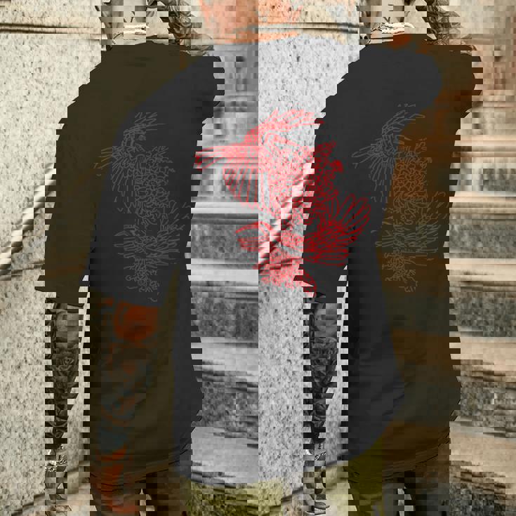 オリジナルツインサギと菊レッドラインアート メンズTシャツ バックプリント 彼への贈り物