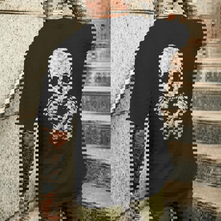 オートバイのホットロッドスカルとクロスボーンピストン メンズTシャツ バックプリント 彼への贈り物