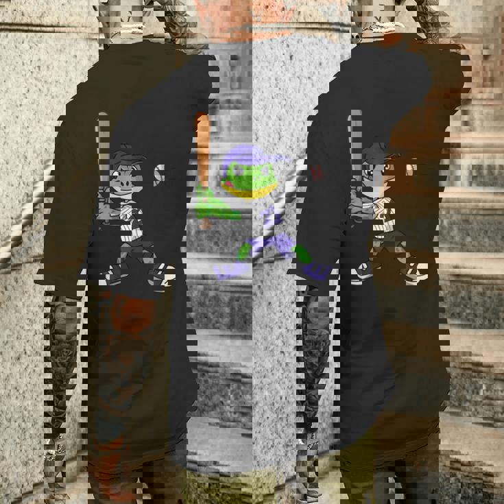 カエルの野球、カエルの野球、カエルの野球選手 メンズTシャツ バックプリント 彼への贈り物