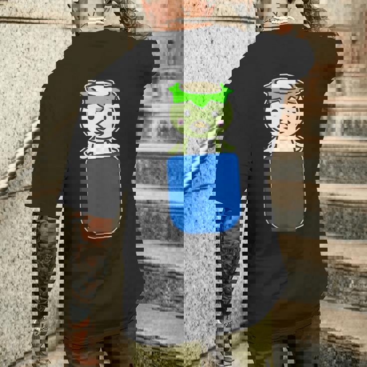 カッパ くん『いん・ざ・ぽけっと』河童【どうぶつフレンズ】きゅうり 妖怪 ゆるくて かわいい イラスト メンズTシャツ バックプリント 彼への贈り物