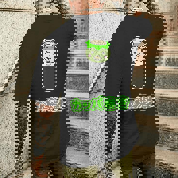 カッパ巻き【カッパ くん】河童 お寿司【どうぶつフレンズ】妖怪 ゆるくて かわいい キャラクター イラスト メンズTシャツ バックプリント 彼への贈り物