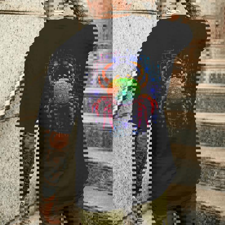 カニ曼荼羅動物モチーフアートカニ メンズTシャツ バックプリント 彼への贈り物