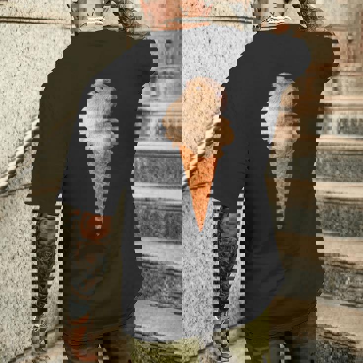 カピバラ アイスクリーム コーン おもしろ かわいい メンズTシャツ バックプリント 彼への贈り物