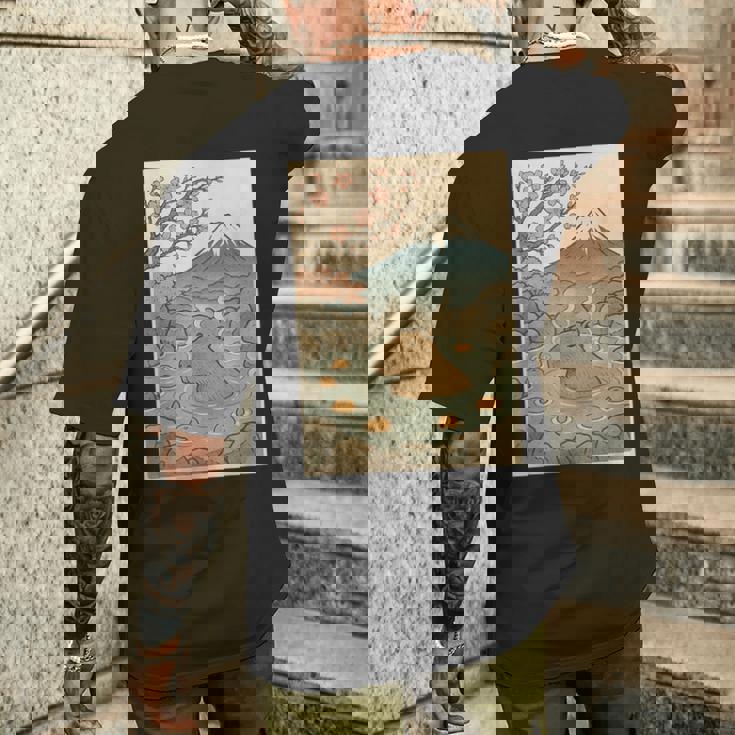 カピバラ 桜と温泉のカワイイアート メンズTシャツ バックプリント 彼への贈り物