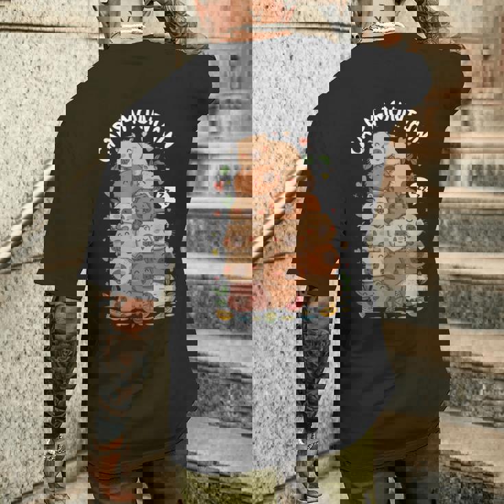 カピバラ山 かわいい 寝ているカピバラの恋人 メンズTシャツ バックプリント 彼への贈り物