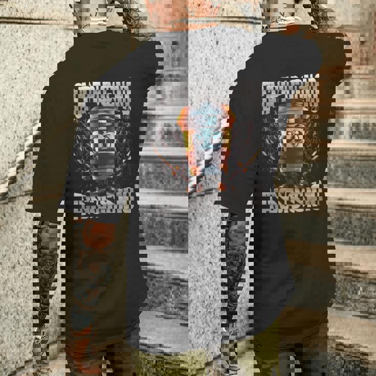 カプチーノ アサシーノ ブレイン イタリアン ブレイン ブートレッグ ミーム メンズTシャツ バックプリント 彼への贈り物