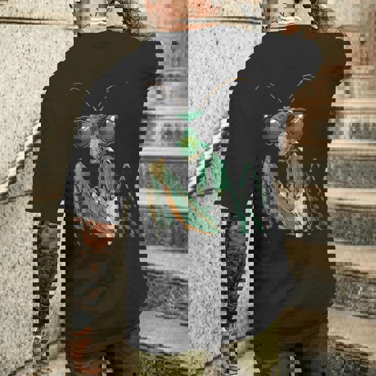 カマキリのサングラスをかぶったコスチュームファニーバグ昆虫 メンズTシャツ バックプリント 彼への贈り物