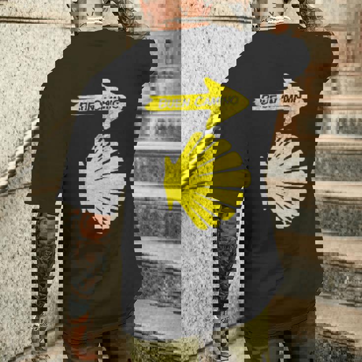 カミーノデサンティアゴの巡礼のシンボル、ブエンカミノシェル メンズTシャツ バックプリント 彼への贈り物