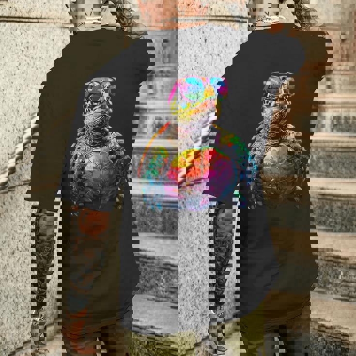 カメ カラフル Popart レインボー 爬虫類 かわいい亀 メンズTシャツ バックプリント 彼への贈り物