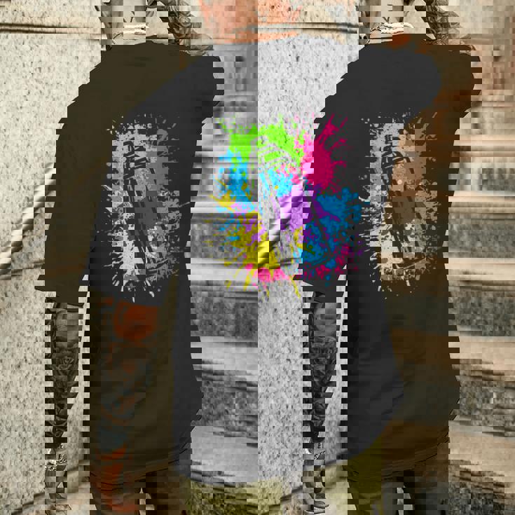 カラフル グラフィティグラフィックスプレーペンキの缶ストリートアートアーティスト メンズTシャツ バックプリント 彼への贈り物