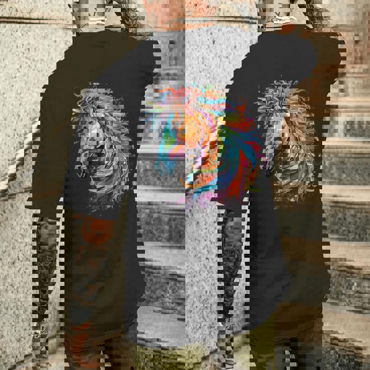 カラフルなアイルランドのドラフト馬愛好家スプラッシュアート メンズTシャツ バックプリント 彼への贈り物