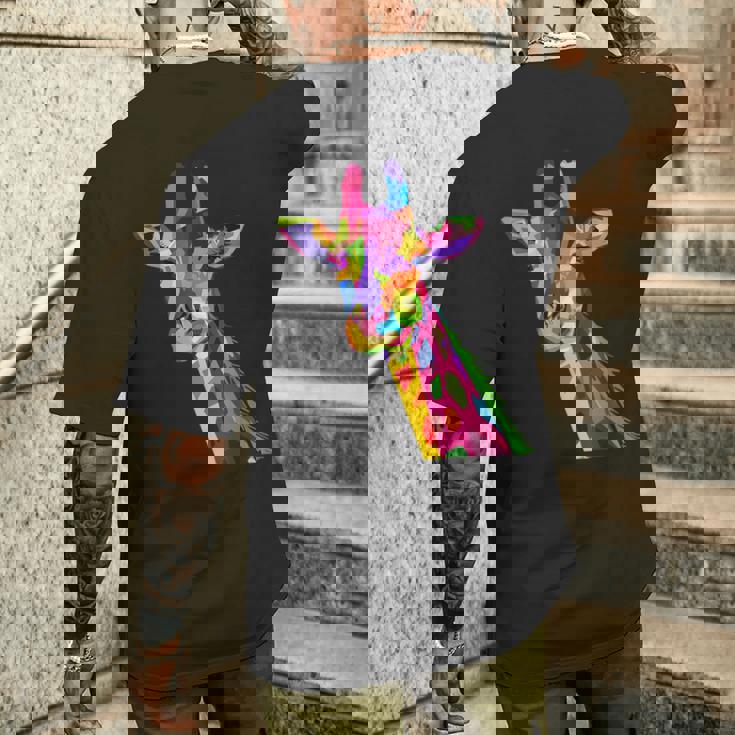 カラフルなキリン愛動物愛キリン メンズTシャツ バックプリント 彼への贈り物