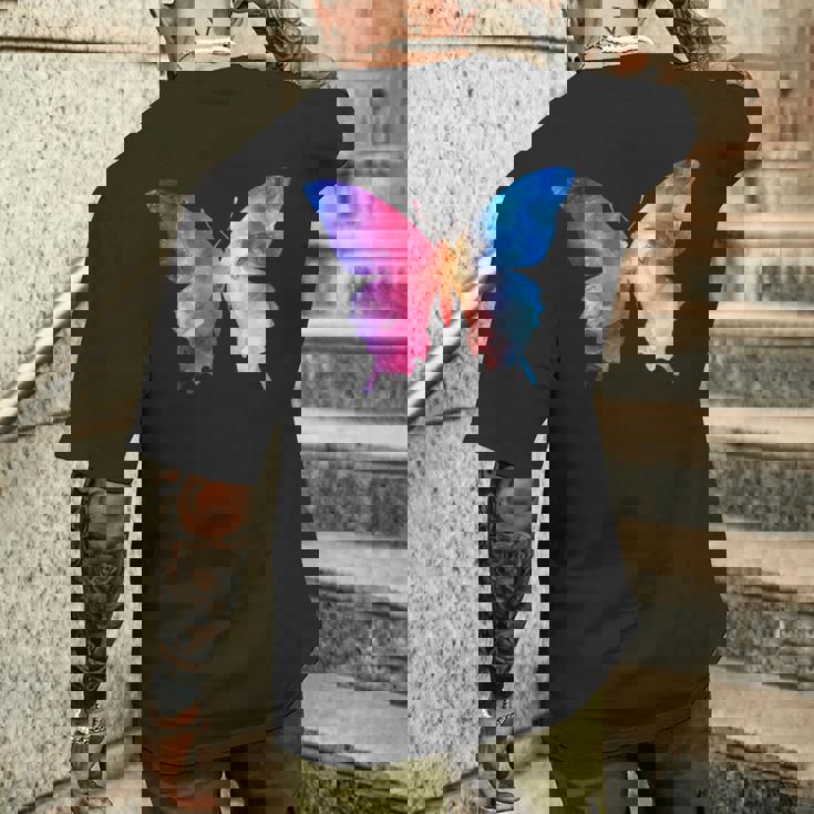 カラフルなシルエット抽象的な水彩蝶 メンズTシャツ バックプリント 彼への贈り物