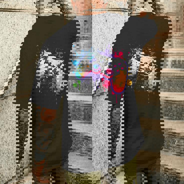 カラフルなビデオゲームコントローラー ジョイスティック コンソール メンズTシャツ バックプリント 彼への贈り物