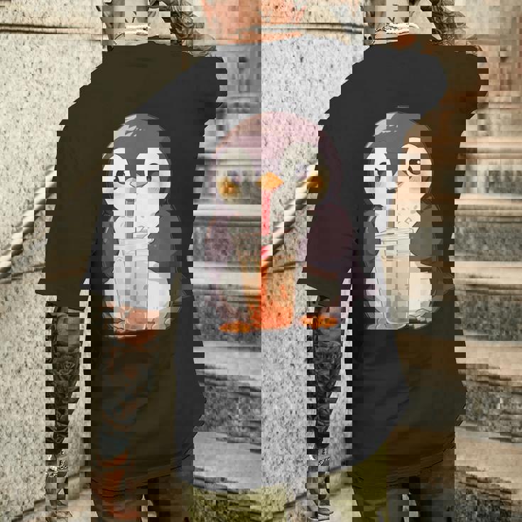 カワイイ ペンギンドリンク バブルティー ペンギンボバ メンズTシャツ バックプリント 彼への贈り物