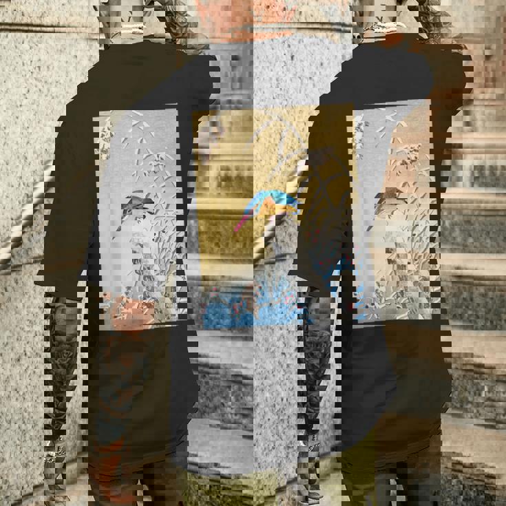 カワセミ 鳥 動物 ヴィンテージ 和 浮世絵 自然 江戸 メンズTシャツ バックプリント 彼への贈り物